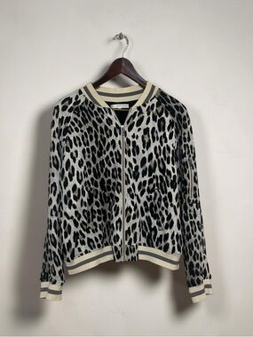 Lavender Brown Leopard-Print Bomber Jacket - Black & Cream